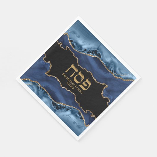 Navy Blue Gold Agate Marble Hebrew Passover Napkin Servet (Hoek)