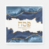 Navy Blue Gold Agate Marble Hebrew Passover Servet (Voorkant)
