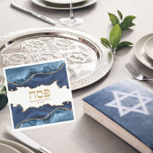 Navy Blue Gold Agate Marble Hebrew Passover Servet