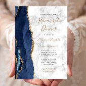  Navy Blue Gold Agate Marble Rehearsal Dinner Kaart