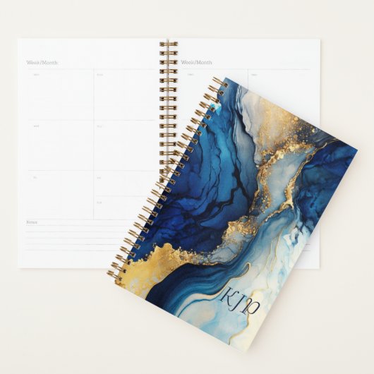 Navy Blue Gold Agate Marble Waterverf Planner (Display)