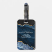 Navy Blue Gold Agate Monogram Name Script Initiaal Bagagelabel (Achterkant verticaal)