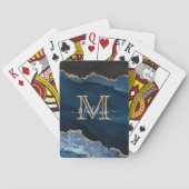 Navy Blue Gold Agate Monogram Name Script Initiaal Pokerkaarten (Achterkant)