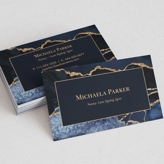 Navy Blue Gold Agate Professional Visitekaartje