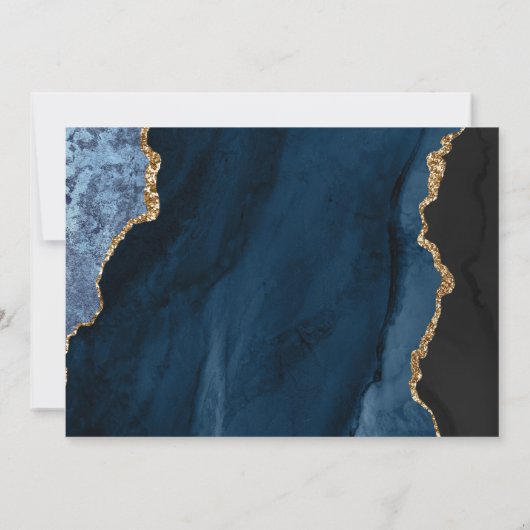 Navy Blue Gold Agate Script Wedding Kaart (Achterkant)