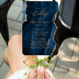 Navy Blue Gold Agate Script Wedding Programma Handwaaier