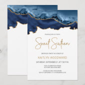 Navy Blue Gold Agate Sweet 16 Birthday Party Kaart (Voorkant / Achterkant)