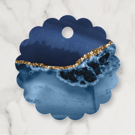 Navy Blue Gold Agate Weddenschap Hartelijk dank Bedankjes Labels (Achterkant)