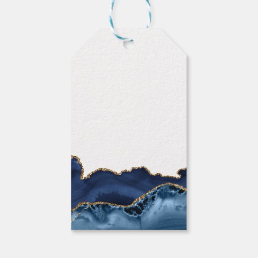 Navy Blue Gold Agate Weddenschap Hartelijk dank Cadeaulabel (Achterkant)