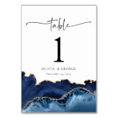 Navy Blue Gold Agate Wedding Table Number Kaarten (Voorkant)