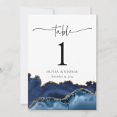 Navy Blue Gold Agate Wedding Table Number Kaarten (Achterkant)