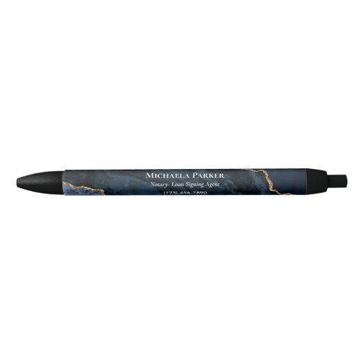 Navy Blue Gold Agate White Modern Business Zwarte Inkt Pen (Voorkant)