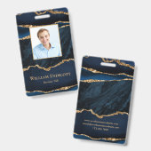 Navy Blue Gold Agate Zakelijke ID Badge (Voor- en achterkant)
