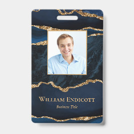 Navy Blue Gold Agate Zakelijke ID Badge