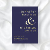 Navy Blue Gold Ampersand Wedding Save the Date Folie Uitnodiging
