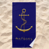 Navy blue gold anchor name strandlaken
