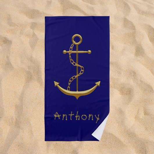 Navy blue gold anchor name strandlaken