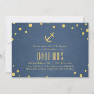 Navy Blue Gold Anchor Nautical Baby shower Kaart