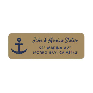 Navy Blue & Gold Anchor Nautical Return Address Etiket