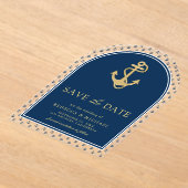 Navy Blue Gold Anchor Wedding Save the Date Acryl Uitnodigingen (Laagn)