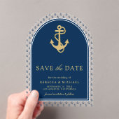 Navy Blue Gold Anchor Wedding Save the Date Acryl Uitnodigingen (Insitu (Draagbaar))