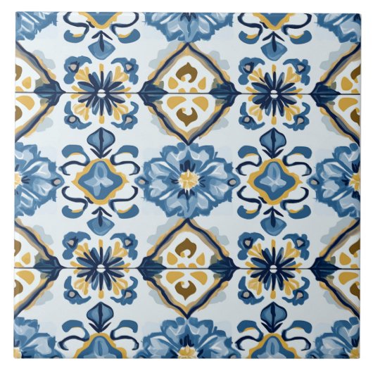 Navy Blue, Gold and Blue Ceramic Tile Tegeltje (Voorkant)