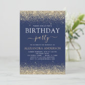 Navy Blue Gold Any Age Birthday Glitter Kaart (Staand voorkant)