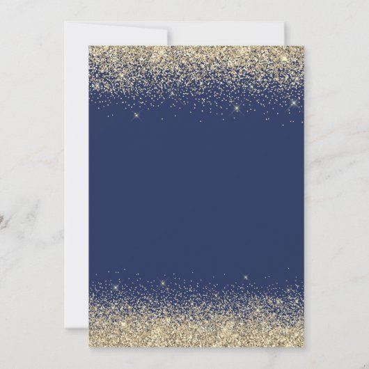 Navy Blue Gold Any Age Birthday Glitter Kaart (Achterkant)