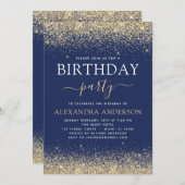 Navy Blue Gold Any Age Birthday Glitter Kaart (Voorkant / Achterkant)