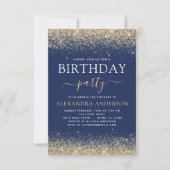 Navy Blue Gold Any Age Birthday Glitter Kaart (Voorkant)