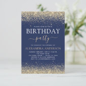 Navy Blue Gold Any Age Birthday Glitter Kaart (Staand voorkant)