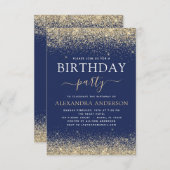 Navy Blue Gold Any Age Birthday Glitter Kaart (Voorkant / Achterkant)