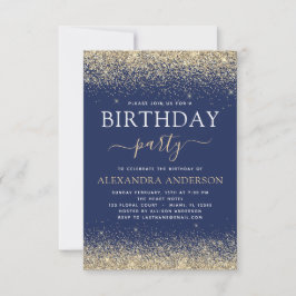 Navy Blue Gold Any Age Birthday Glitter Kaart