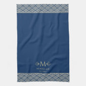 Navy Blue & Gold Art Deco Japanse Fan Gepersonalis Theedoek (Verticaal)