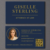 Navy Blue Gold Attorney bij wet Foto QR Code Visitekaartje