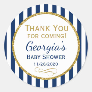 Navy Blue Gold Baby shower - Hartelijk dank voor t Ronde Sticker