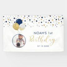 Navy Blue & Gold Balloon, eerste geboortedag foto-