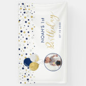 Navy Blue & Gold Balloon, eerste geboortedag foto- Spandoek (Verticaal)