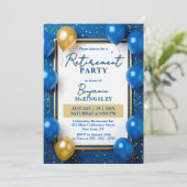 Navy Blue Gold Balloons Confetti Retirement Party Kaart (Staand voorkant)