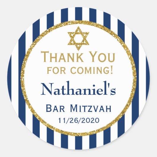 Navy Blue Gold Bar Mitzvah - Hartelijk dank Ronde Sticker (Voorkant)