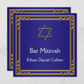 Navy Blue Gold Bar Mitzvah Kaart (Voorkant / Achterkant)