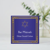 Navy Blue Gold Bar Mitzvah Kaart (Staand voorkant)