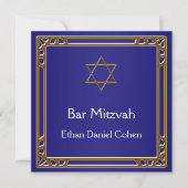 Navy Blue Gold Bar Mitzvah Kaart (Voorkant)