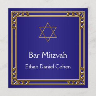 Navy Blue Gold Bar Mitzvah Kaart