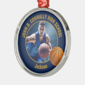 Navy Blue Gold Basketball Player Photo Christmas Metalen Ornament (Links)
