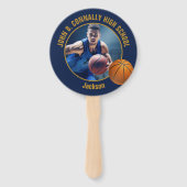 Navy Blue Gold Basketball Player Photo High School Handwaaier (Achterkant)