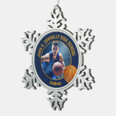 Navy Blue Gold Basketball Player Photo Tin Sneeuwvlok Ornament (Rechts)