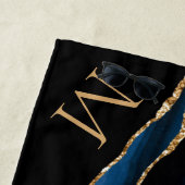 Navy Blue Gold Beach Handdoek met aangepaste naam (In situ)