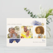Navy Blue & Gold Beach Tropical Greenery 3-foto Feestdagenkaart (Staand voorkant)