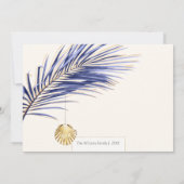 Navy Blue & Gold Beach Tropical Greenery 3-foto Feestdagenkaart (Achterkant)